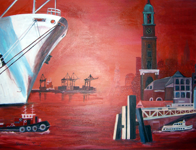Hamburger Hafen in Rot